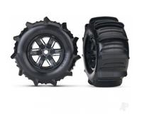 Traxxas X-Maxx 1/7 Paddle Tyres Mounted Black Wheels Pair TRX7773