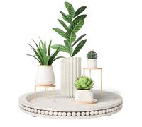 Tray Decor Table Trays Decorative - 12" Beaded Round Trays Home Decor Rustic Farmhouse Table Decor Coffee Table Centerpiece White Wood Tray Decorations for Table Living Room Kitchen Bedroom