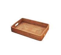 Tray Handwoven Rattan Fruit Basket, Dessert Cake Serving Tray, Rectangular Kitchen Storage For Tabletop Organization Serving Trays(M)