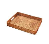 Tray Handwoven Rattan Fruit Basket, Dessert Cake Serving Tray, Rectangular Kitchen Storage For Tabletop Organization Serving Trays(Xl)