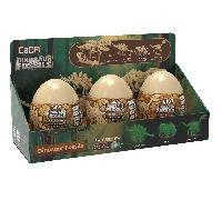 Tray of 3 Dinosaur Eggs with Stegosaurus, Triceratops & Velociraptor