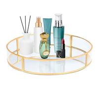 Tray Round, SLHEQING Perfume Organiser, Vintage Decorative Tray, Gold Skincare Makeup Organiser, Mirror Vanity Tray for Dresser, Bedroom, Bathroom