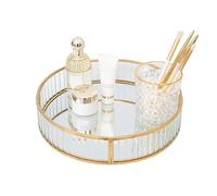 Tray Round, SLHEQING Perfume Organiser, Vintage Decorative Tray, Gold Skincare Makeup Organiser, Mirror Vanity Tray for Dresser, Bedroom, Bathroom