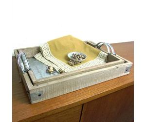 Tray Set with Zinc Plate Wooden Tray Serving Tray Breakfast Tray Decoration