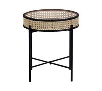 Tray Side Table Black with Light Rattan VIENNA
