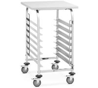 Tray Trolley Stainless Steel 7 Slots + Shelf for Trays: 40 x 60 cm Long-side Loading 90 kg 2 Safety Rails Royal Catering - GN Container Trolleys by Silver