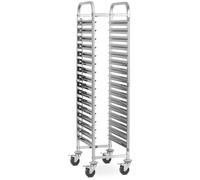 Tray Trolley - stainless steel - for 16 x GN 1/1 - long-side loading - 128 kg - 2 safety rails - Royal Catering RCTW-16GN