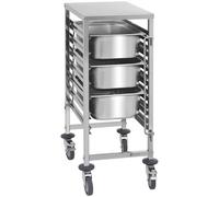 Tray Trolley Stainless Steel for 7 x GN 1/1 Long-side Loading 90 kg 2 Safety Rails Royal Catering - GN Container Trolleys by Silver