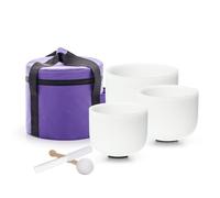 TRAYAYA 432hz Tuned 12"C 10"F 8"A White Set Of 3 Pcs Quartz Crystal Singing Bowl Set With One Free case 8-12 inch