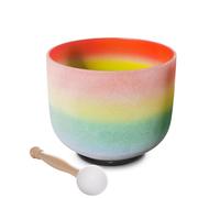 TRAYAYA 528Hz Rainbow C Note Root Chakra Frosted Crystal Singing Bowl 8 Inch with Rubber Mallet
