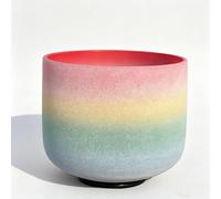 TRAYAYA 528Hz Rainbow C Note Root Chakra Frosted Crystal Singing Bowl 8 Inch with Rubber Mallet