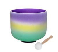 TRAYAYA 8 Inch Rainbow Colored B Note Crown Chakras Frosted Quartz Crystal Singing Bowl For Sound Healing Meditation