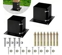 Trayne 2pcs 6" x 6" Post Anchor Bracket for Wood Posts - Square Bolt Down Ground Base for Fence, Deck, Mailbox Support - Steel, Black(2pcs)