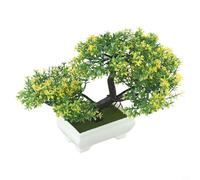 Trayneel Artificial Bonsai Potted Pine Tree Simulation Plant for Home Office Decor Living Room Garden Indoor Outdoor Use Plastic Fake Flower Pot 18cm Height Multi Color Options(Yellow)