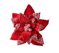Trayneel Christmas Flannel Poinsettia Flower Ornament Velvet Cloth Holiday Decor for Tree Wreath and Festive Scene Hanging Red Lotus Green Gold Red and Green Gold Single Piece Seasonal Decoration(A)