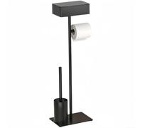 Trayneel Freestanding Toilet Paper Holder with Stable Base and Toilet Brush Storage Stand for Bathroom Carbon Steel 58.5 cm Black(C)