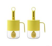 Trayneel Retractable Glass Spice Jar with Airtight Silicone Lid and Built-in Spoon for Kitchen Storage 2 Pack(Yellow)
