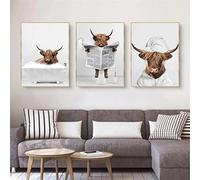 Trayosin 3-Piece Premium Poster Set, Funny Highland Cow Wall Art in Bathtub, Animal Wall Art Prints, Highland Cow Bathtub Canvas Painting Poster Nordic Bathroom Home Decor (21 x 30 cm),White
