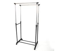 Trayoz Double Adjustable Clothes Rail, Metal Multifunctional Heavy Clothes Stand with clothing Hanging Rails, Shoe Rack, Mobile Castor Wheels
