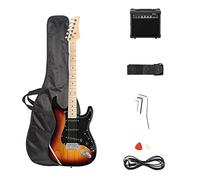 Trayoz Full-Size Electric Guitar Kit with 20Watt Amp, Brown Sunburst | SSS Pickups, Beginner Electric Guitars Kit, Included Strap, Gig Bag & Cable, All Accessories