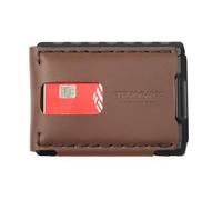 Trayvax Venture Billfold Wallet, Front Pocket Money and Credit Card Holder, Minimalist Slim Leather Metal Wallet for Men and Women, Anodized Black Tumbled Frame and Frontier Brown Leather, Compact