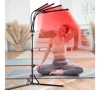 Trayvespace Red Light, 660NM & 850NM Infrared Lamp with Stand, 4 Heads Red Light Lamp with Timer & Brightness Adjustable for Home (Black)