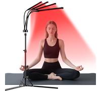 Trayvespace Red Light Lamp with Stand, 32W 4-Head Infrared Lamp, 180 LEDs, LED Red Light with 660nm 850nm 940nm Near Infrared Light, Non-Heating Floor Lamp for Home Use, Timer, 5 Brightness Levels