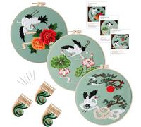 Traziewell 3 Pcs Cross Stitch Kits for Beginners Hand Embroidery Kits for Adults with Hoop DIY Art Project Craft Kit 1814