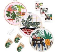 Traziewell 3 Sets Embroidery Kit for Beginners Adults Cross Stitch Starter Kits Learn Different Stitches Practice Kit Fabric Craft with Stamped Pattern Threads Needles Hoop 2012