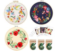 Traziewell 3 Sets Embroidery Kits with Flower Stitches Patterns Full Range of Beginners Cross Stitch Kit Hand Stamped Craft Lover Practice Kit 1915