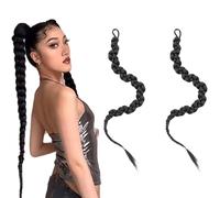 Traziewell Braiding Hair Extension Ponytail Extension Plait Hair Extensions Long Ponytail Extension for Black Women Black 2 Pieces 2418