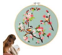 Traziewell Cross Stitch Kits DIY Green Embroidery Starter with Kit Bird and Flower Pattern Stamped Kit for Adults Beginner 0821