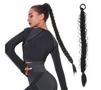 Traziewell Hair Braids Long Braided Ponytail Extension with Hair Tie 24 inch Natural Black Straight Wrap Around Hairpiece for Women Synthetic Hairpieces for Daily Wear 3419