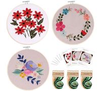 Traziewell Learn to Embroidery Kit Adult Beginner - Embroidery Kits 3 Sets with Flowers Pattern and Instructions Cross Stitch Set for DIY Craft 2025