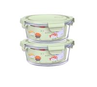TRBMSZXMNF Glass Thermal Lunch Box Microwave Safe,Leakproof Silicone | Glass Sealed Bento Box With Silicone Leak-proof Seal And Hidden Steam Vent(Green,1030ml)
