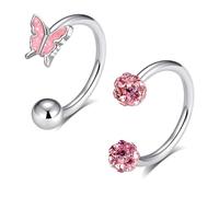 TRBR 16G 2PCs Cute Pink Lip Rings, Butterfly and CZ Ball and Snake Bite Jewelry for Snake Bites Piecing, Horseshoe Labret Jewelry for Lip Piercing, 16G-8mm, Stainless Steel, cubic zirconia