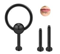 TRBR 16G Black Captive Bead Labret Stud with 6mm, 8mm, 10mm Bars, 316L Surgical Steel Lip Ring Jewelry for Labret Piecing, Lip Jewelry