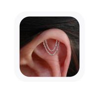 TRBR 16G Dangle Double Chains Hidden Helix Piercing Jewelry Surgical Steel Hidden Helix Earring, Gold Silver 6mm 8mm Bars, 16G-8mm Bar, Surgical Sgeel, no gemstone