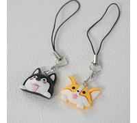 TRBR 2 Pcs Cute Dog Phone Charm, Kawaii Husky Shiba Inu Animal Mobile Phone Lanyard, Key Chain, Bag Charm Black Yellow