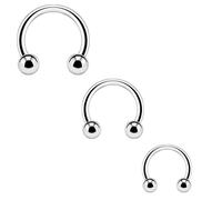 TRBR 3 Pcs Horseshoe Ring Surgical Steel Daith Piercing Jewelry Set, Silver Septum Jewelry for Septum Piercing, Punk Septum Clicker Daith Earring, 16G 8mm 10mm 12mm