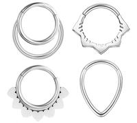 TRBR 4 PCs Septum Ring Surgical Steel Daith Piercing Jewelry Set, Gold Silver Septum Jewelry for Septum Piercing, Septum Clicker Daith Earring, 16G 8mm 10mm, 16G-8mm, Stainless Steel, no gemstone