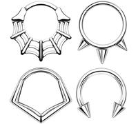 TRBR 4 Pcs Septum Ring Surgical Steel Daith Piercing Jewelry Set, Silver Goth Septum Jewelry for Septum Piercing, Punk Septum Clicker Daith Earring, 16G 8mm