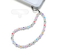 TRBR Baroque Pearl Phone Charm Wrist Strap, Beaded Lanyard Wristlet Chain, Elegant Bracelet Strap for iPhone & Cell Phone Cases (Rainbow Heart)