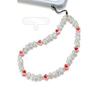 TRBR Baroque Pearl Phone Charm Wrist Strap, Beaded Lanyard Wristlet Chain, Elegant Bracelet Strap for iPhone & Cell Phone Cases (Red Heart)
