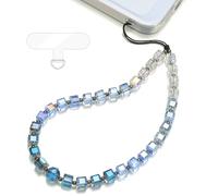 TRBR Blue Gradient Cube Crystal Phone Charm Wrist Strap, Glass Beaded Lanyard Wristlet Chain, Anti-Theft & Hands-Free Bracelet Strap for iPhone & More Cell Phone Cases