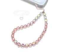 TRBR Crystal & Pearl Phone Charm Wrist Strap, Beaded Lanyard Wristlet Chain, Hands-Free Bracelet Strap for Phone Cases, Cube-pink, One size