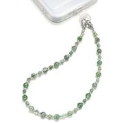 TRBR Natural Moss Agate Beads Phone Charm Wrist Strap, Beaded Green Gemstone Lanyard Wristlet Chain, Elegant Hands-Free Bracelet Strap for iPhone & More Cell Phone Cases