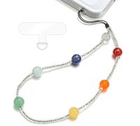 TRBR Seven Chakra Stones Phone Charm Wrist Strap, Beaded Natural Gemstone Lanyard Wristlet Chain, Cute & Elegant Hands-Free Bracelet Strap for iPhone & More Cell Phone Cases