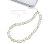 TRBR White Baroque Pearl Phone Charm Wrist Strap, Gold Beaded Lanyard Wristlet Chain, Elegant Bracelet Strap for iPhone & Cell Phone Cases