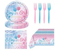 TRBSXRT 53 Pcs Gender Reveal Party Supplies for Boys Girls - Gender Reveal Plates and Napkins Forks Tableware Set Serve 16 Party Decorations